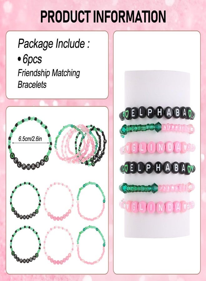 RANERVZ 6pcs Pink Green Elphaba Glinda Witch Stackable Beaded Bracelets Inspired Matching Friendship Bracelets for Fans Witch BFF Bracelet Gift for Women Cosplay Costume Jewelry Accessories - Image 3